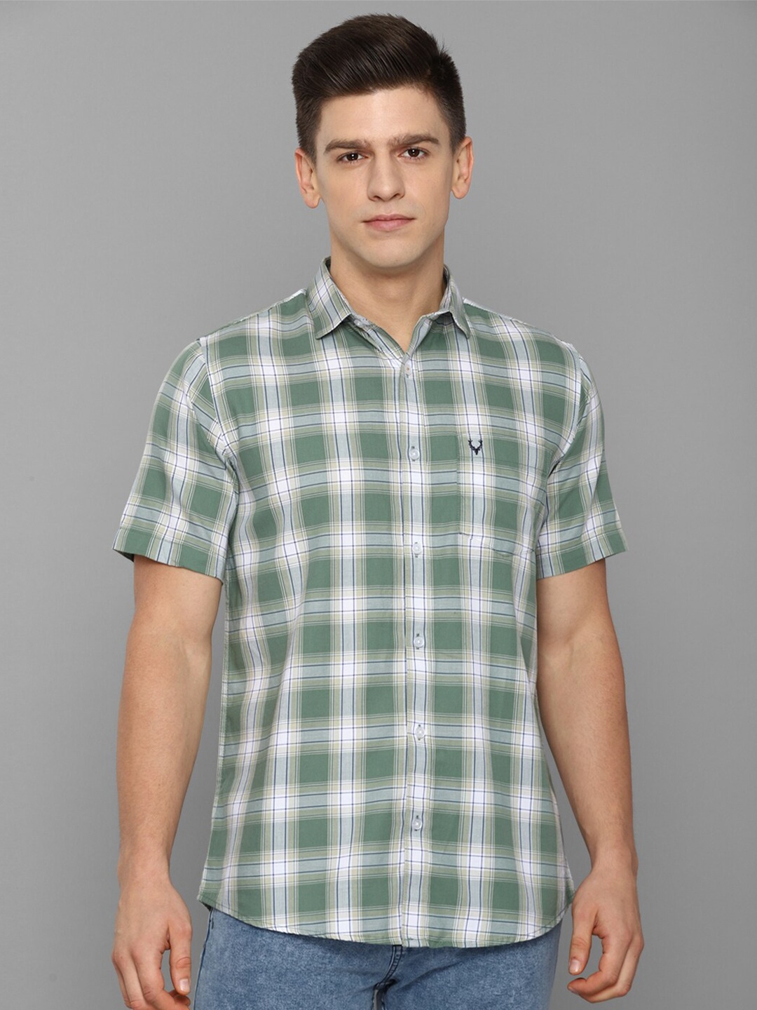 

Allen Solly Men Green & White Slim Fit Tartan Checked Pure Cotton Casual Shirt