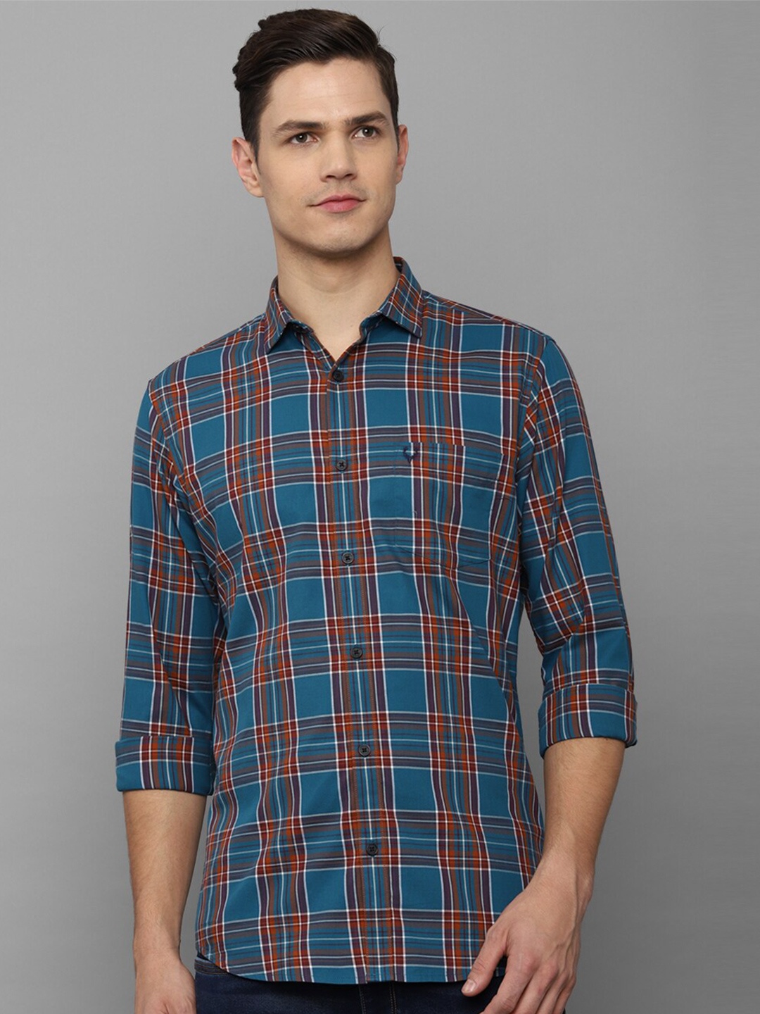 

Allen Solly Men Blue Slim Fit Tartan Checked Casual Pure Cotton Shirt