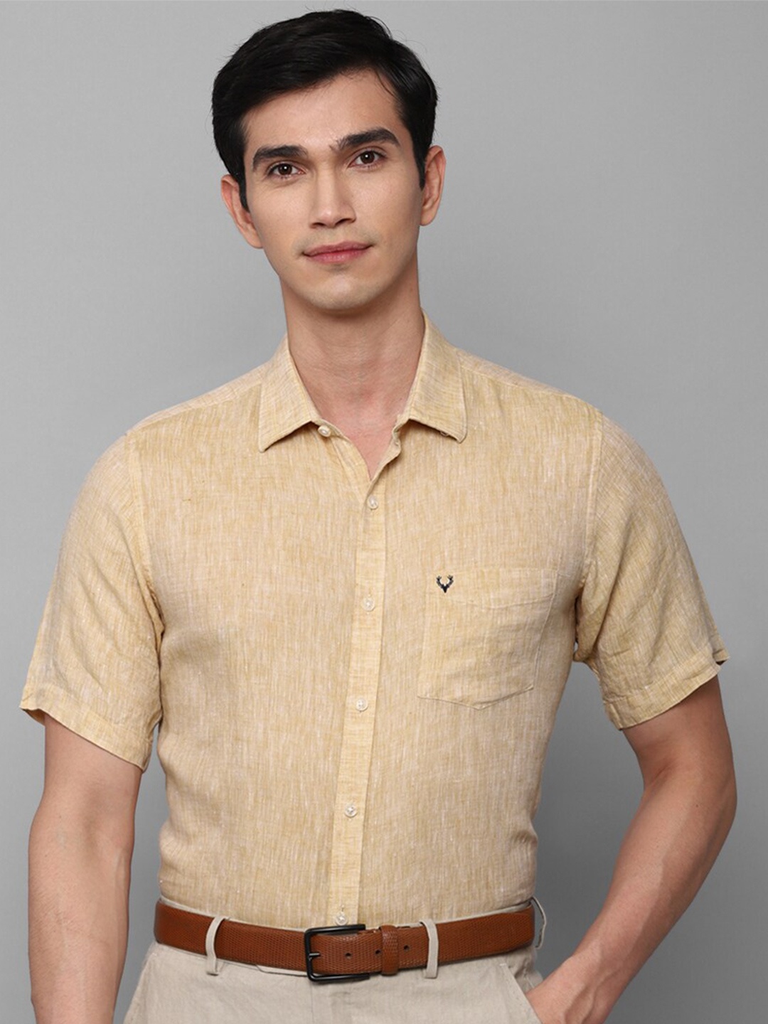 

Allen Solly Men Yellow Slim Fit Pure Linen Formal Shirt