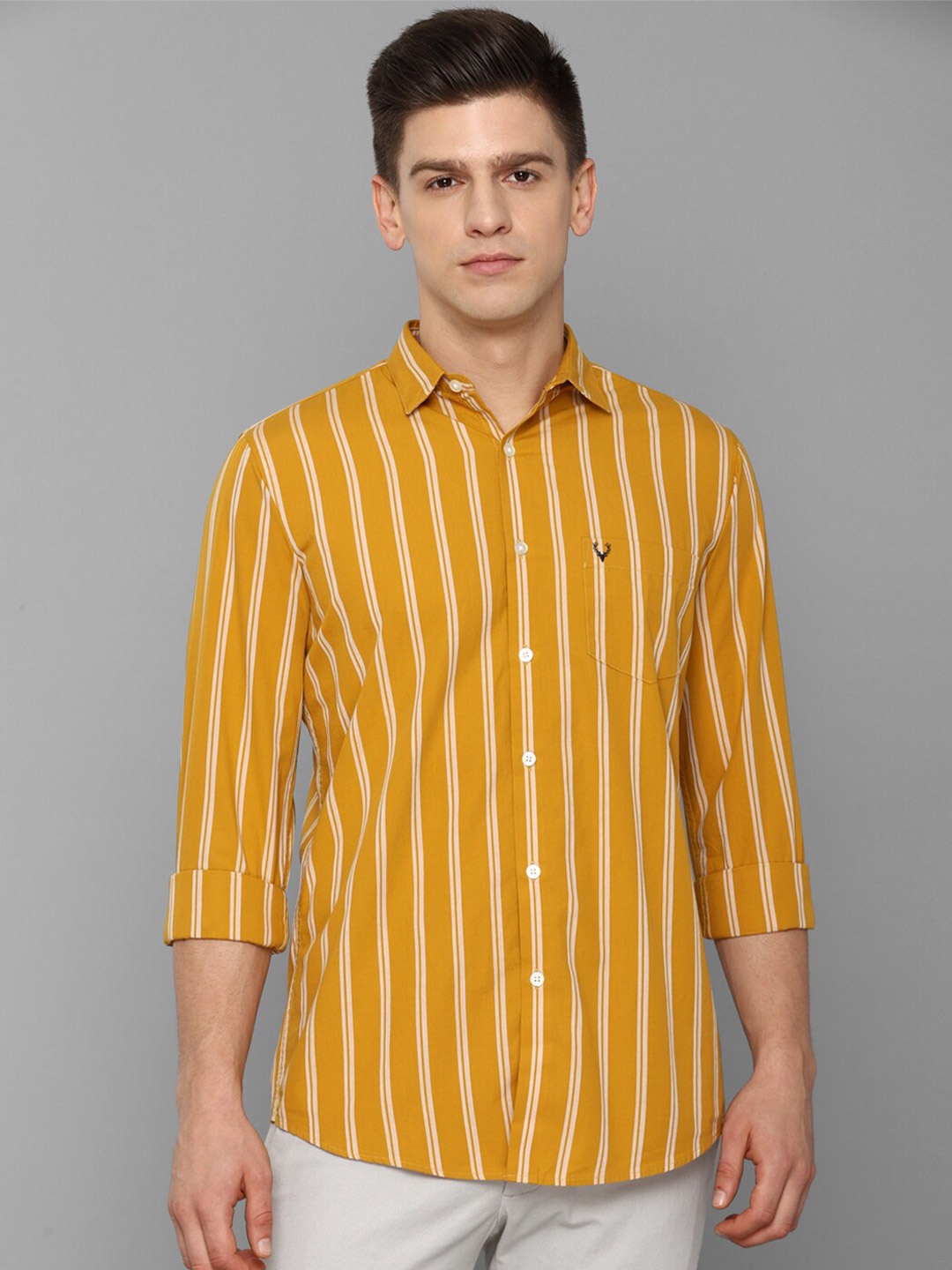 

Allen Solly Men Yellow Slim Fit Striped Casual Shirt