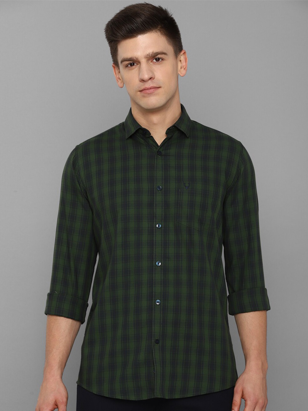 

Allen Solly Men Green Slim Fit Tartan Checked Cotton Casual Shirt