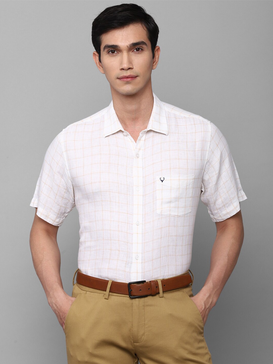 

Allen Solly Men White Slim Fit Checked Linen Casual Shirt