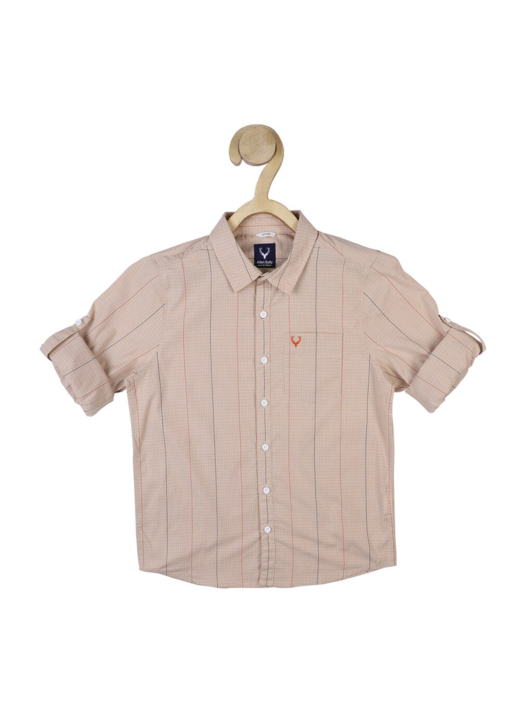 

Allen Solly Junior Boys Cream-Coloured Slim Fit Striped Casual Shirt