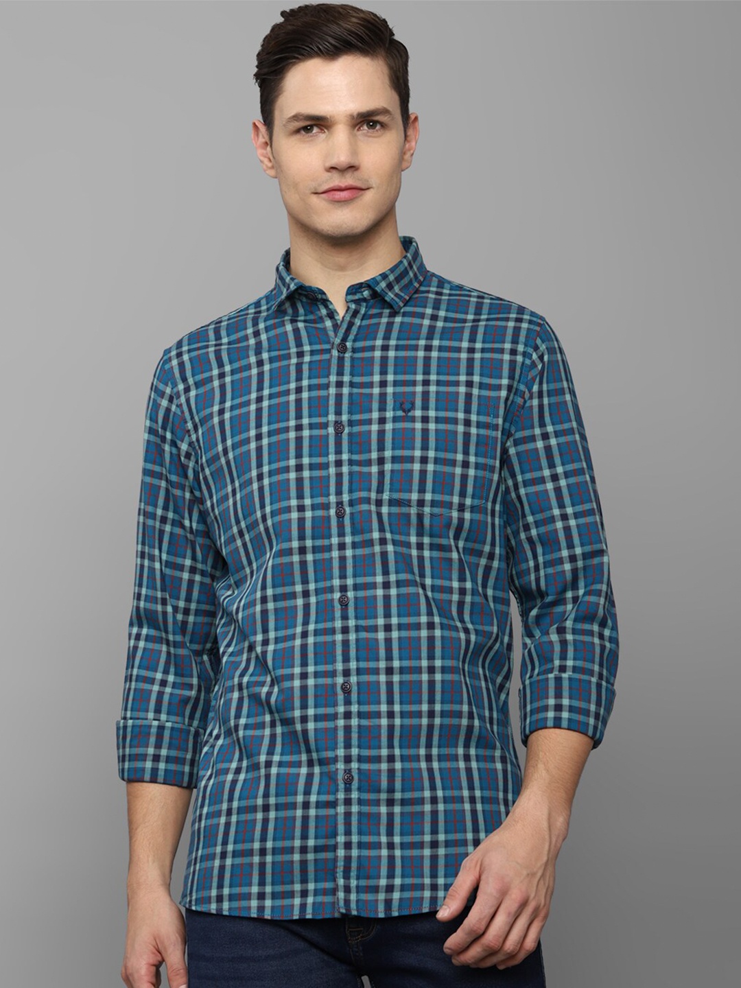 

Allen Solly Sport Men Blue Checked Pure Cotton Casual Shirt