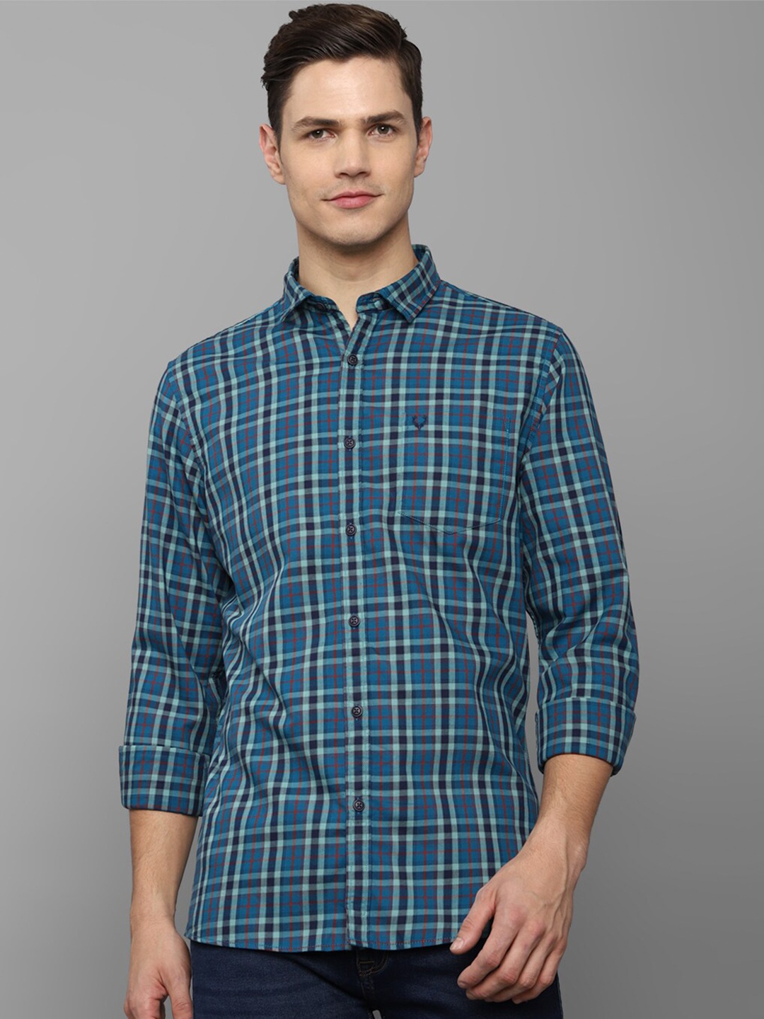 

Allen Solly Sport Men Teal Checked Cotton Casual Shirt