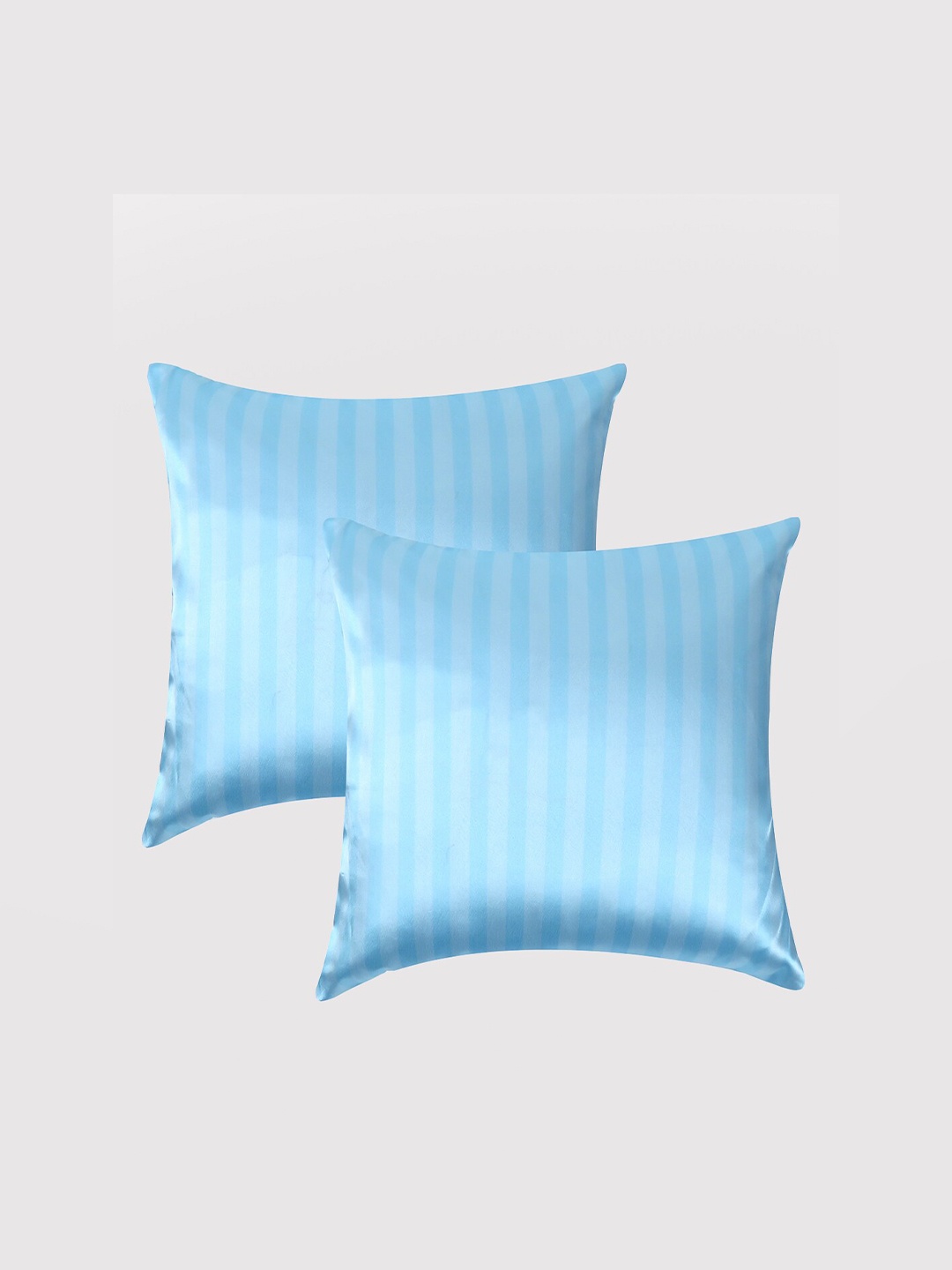 

OUSSUM Blue Set of 2 Striped Satin Square Cushion Covers