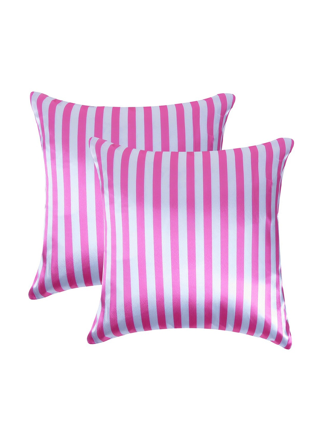 

OUSSUM Pink & White Set of 2 Striped Satin Square Cushion Covers