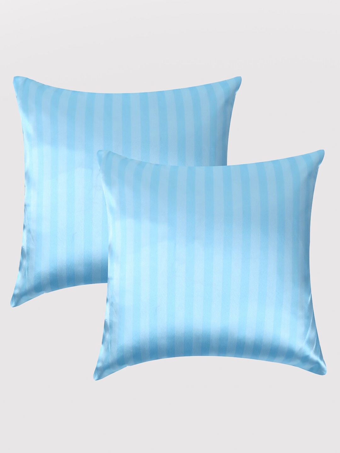 

OUSSUM Blue & White Set of 2 Striped Satin Square Cushion Covers