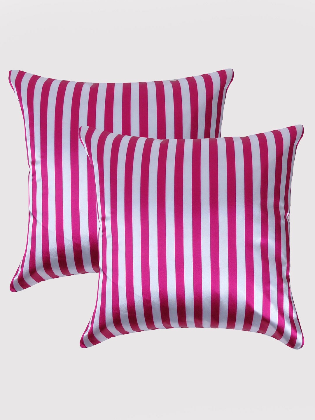 

OUSSUM Pink & White Set of 2 Striped Satin Square Cushion Covers