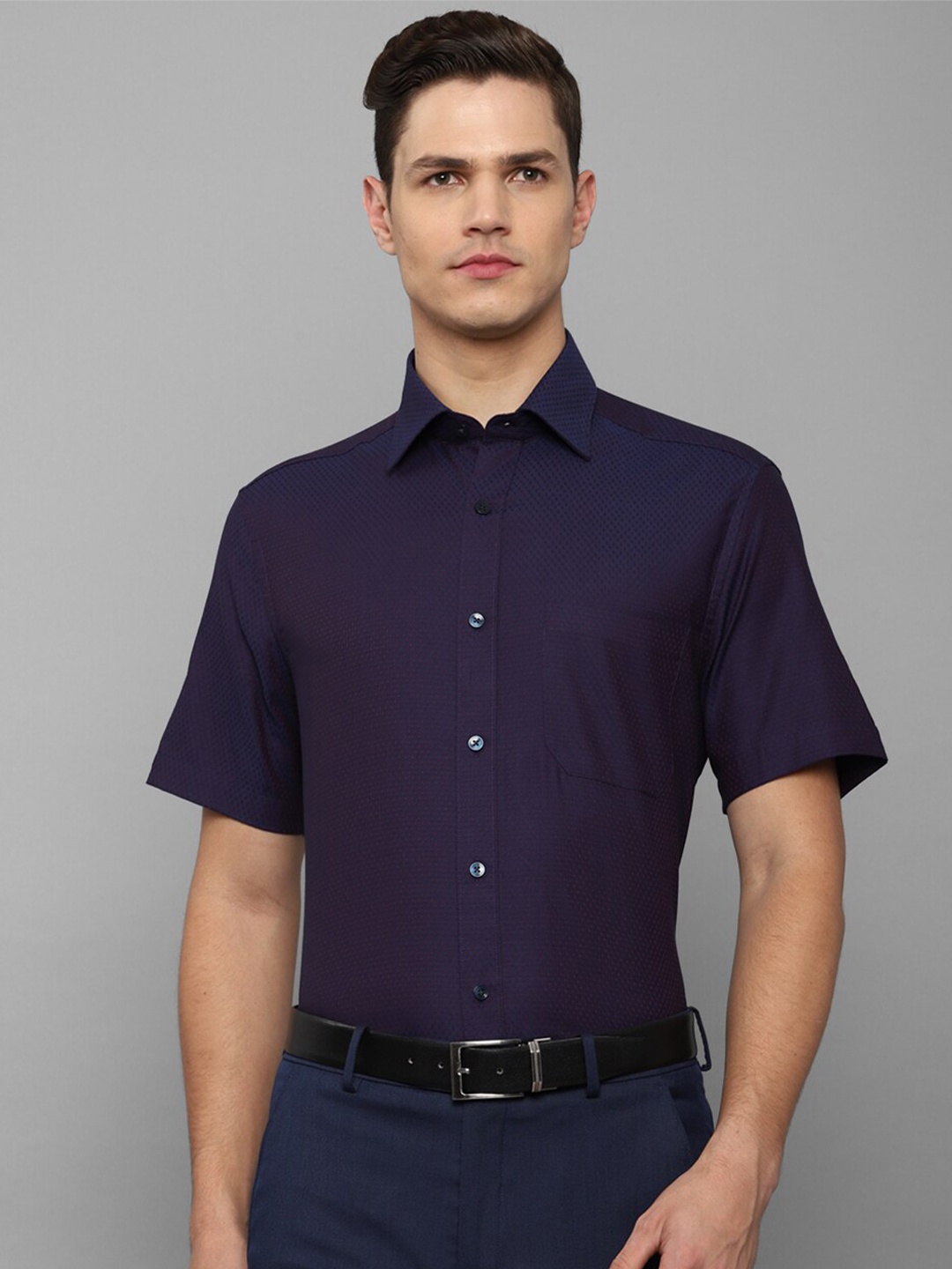 

Louis Philippe Men Purple Slim Fit Printed Pure Cotton Formal Shirt