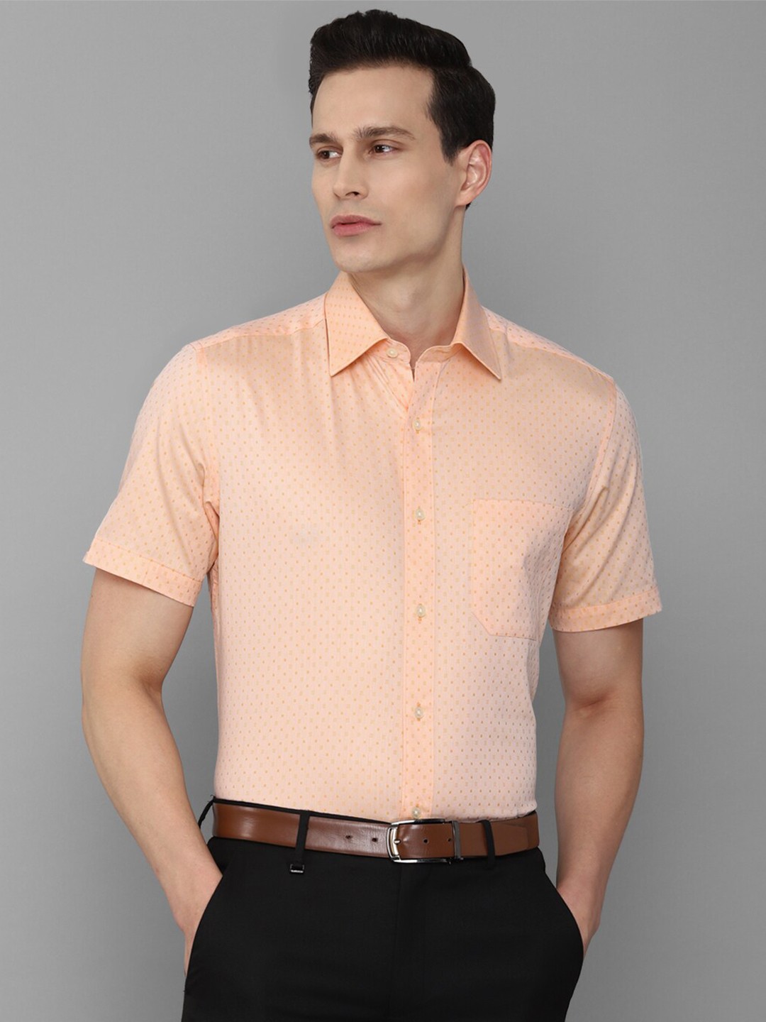 

Louis Philippe Men Orange Slim Fit Printed Pure Cotton Formal Shirt