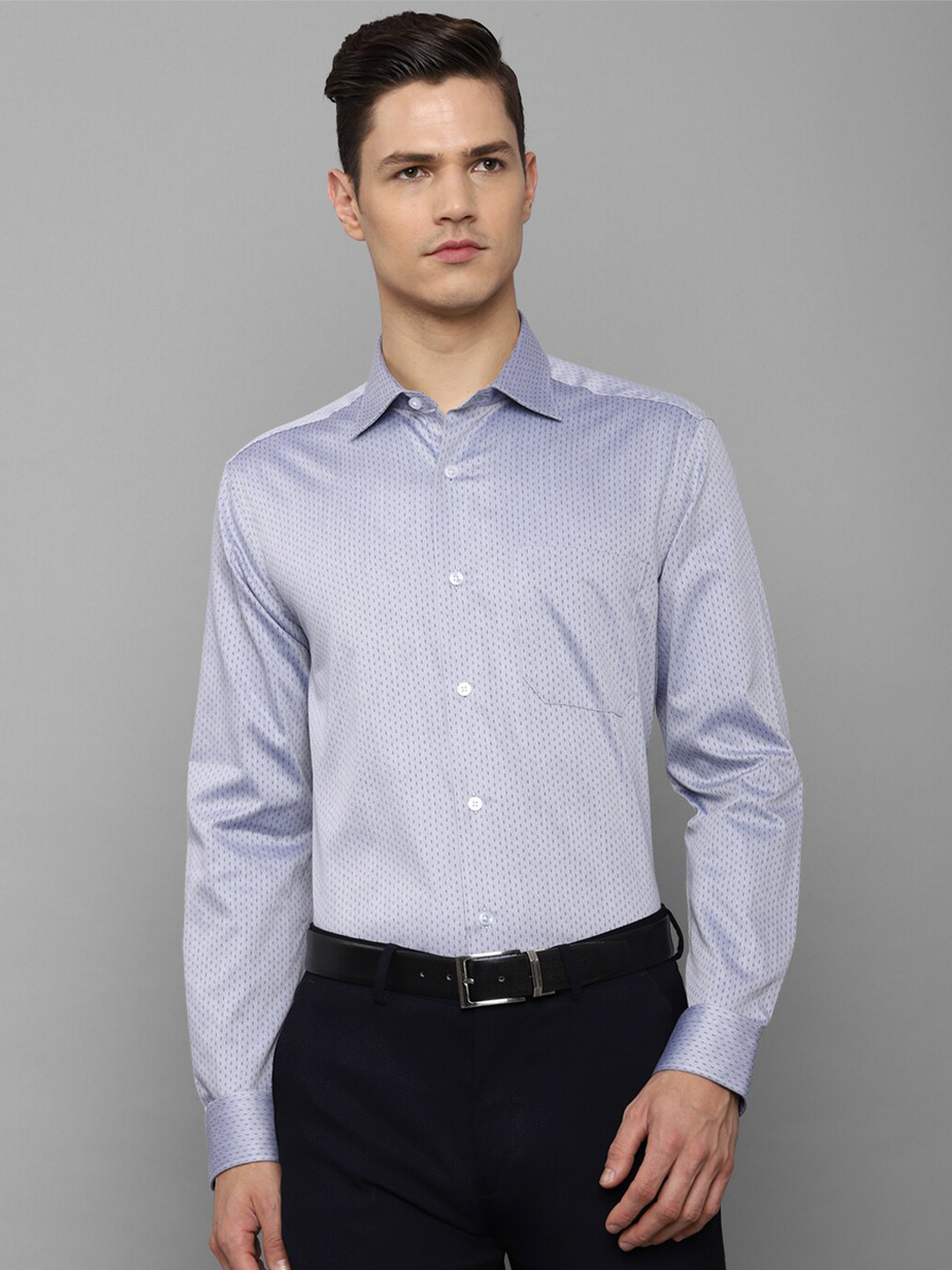 

Louis Philippe Men Blue Self Designed Cotton Slim Fit Formal Shirt