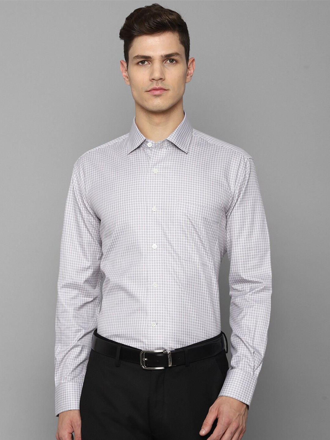 

Luxure by Louis Philippe Men Grey Slim Fit Micro Checks Cotton Formal Shirt