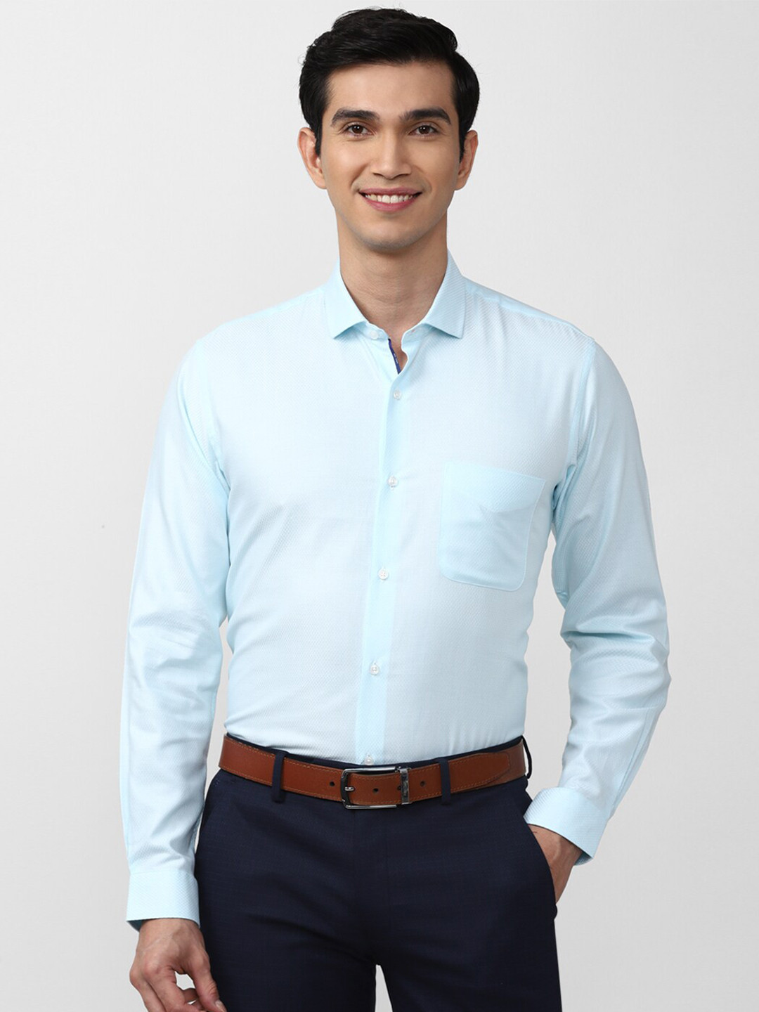 

Peter England Men Blue Cotton Formal Shirt