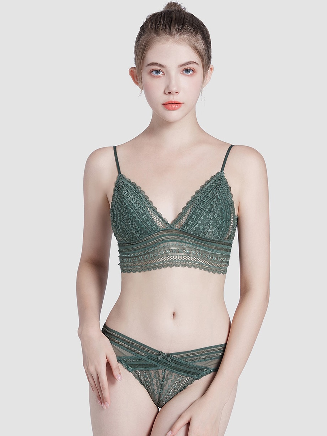 

JC Collection Women Green Self-Design Lingerie Set LS-QR-2168-Green-S