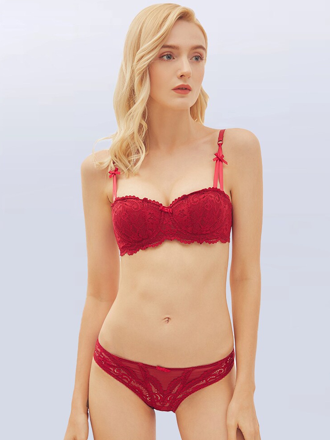 

JC Collection Women Red Lace Lingerie Set