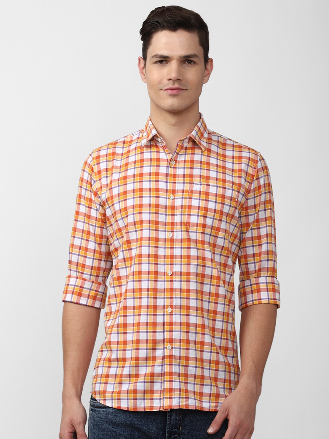 

Peter England Casuals Men Orange Slim Fit Checked Casual Shirt