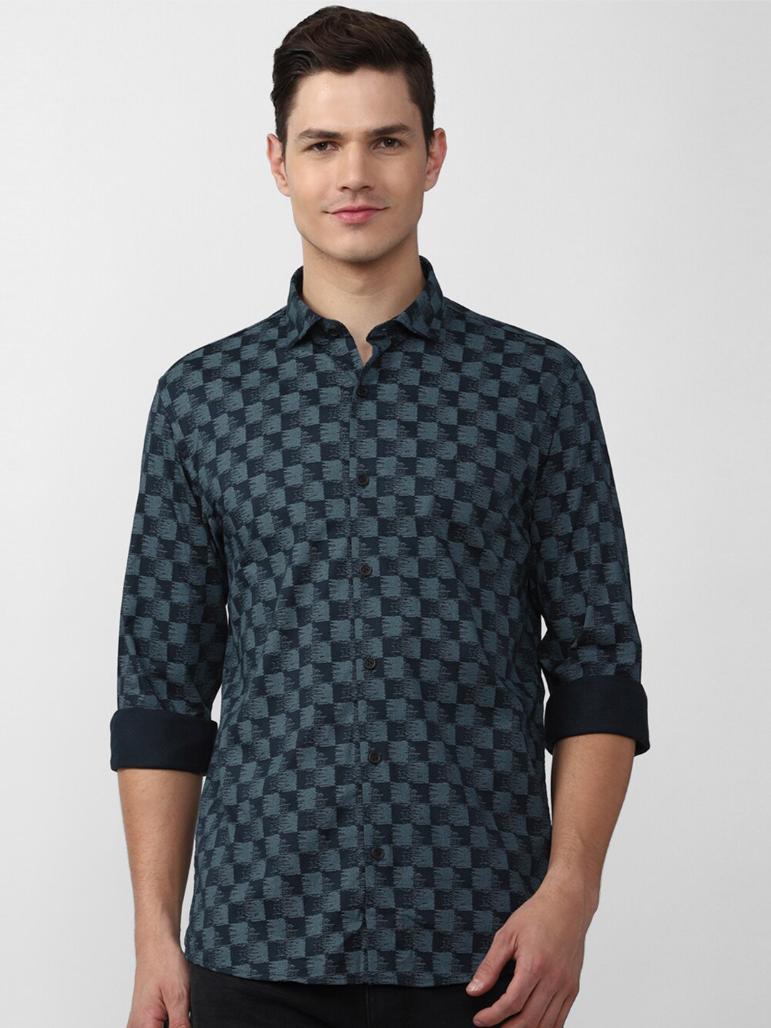 

Peter England Casuals Men Navy Blue Slim Fit Printed Casual Shirt