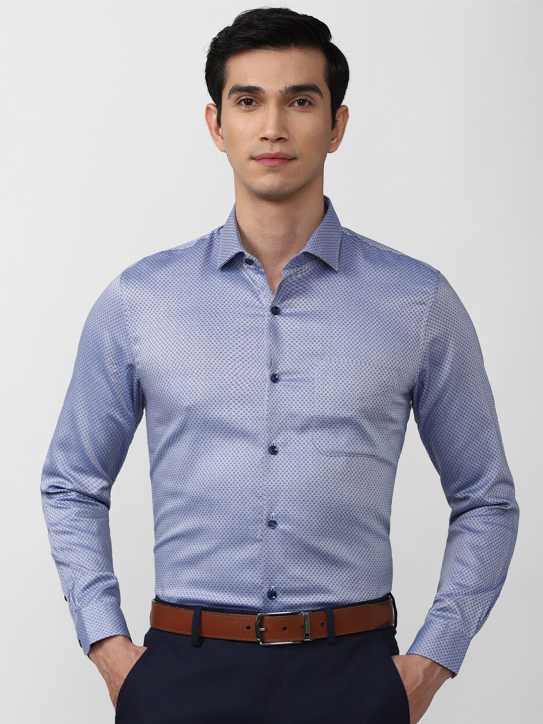 

Peter England Elite Men Blue Slim Fit Printed Pure Cotton Formal Shirt