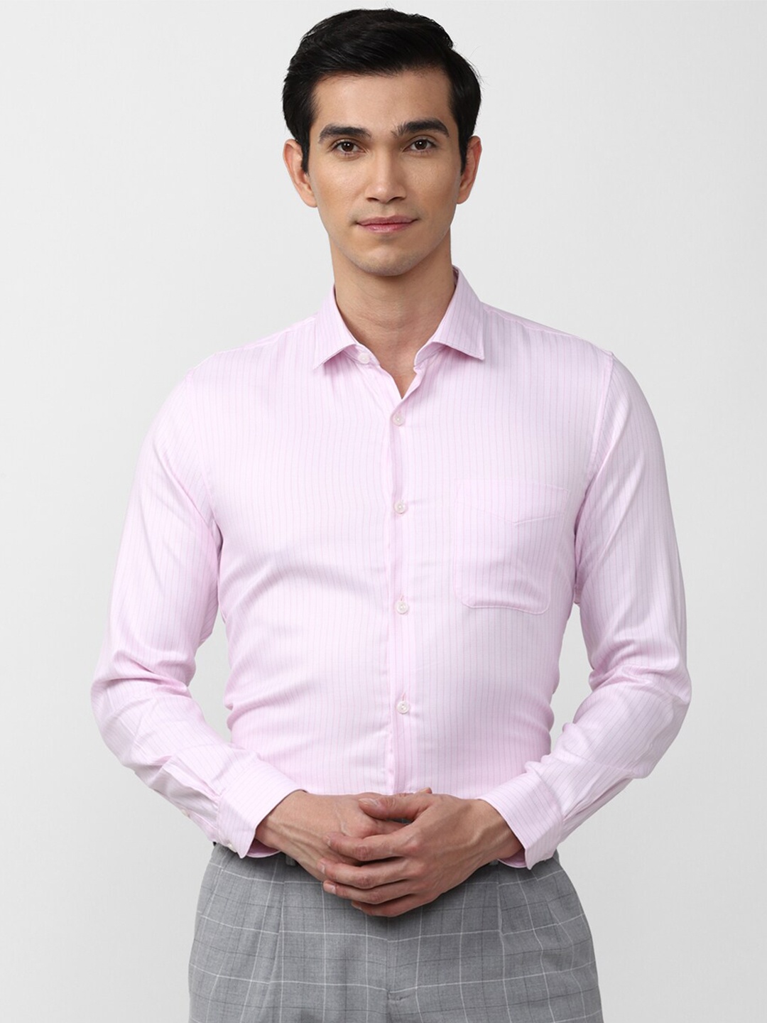 

Peter England Elite Men Pink Slim Fit Striped Formal Shirt