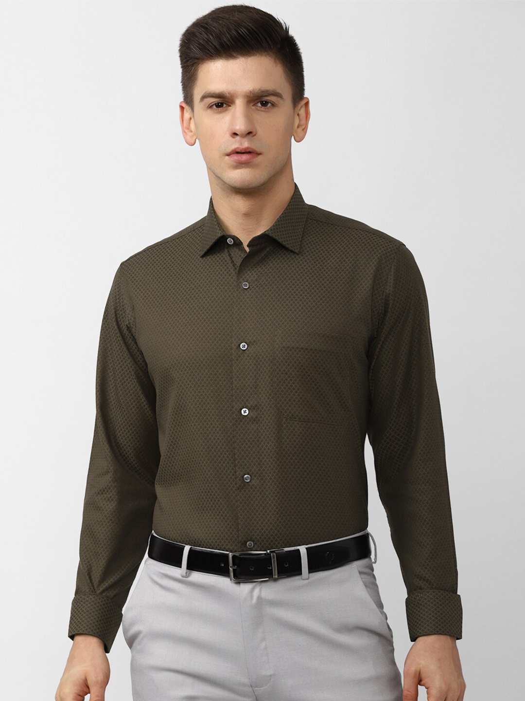 

Van Heusen World Wear Men Olive Green Regular Fit Formal Shirt