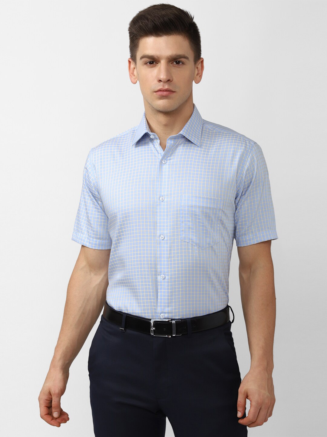 

Van Heusen Men Blue Checked Pure Cotton Formal Shirt