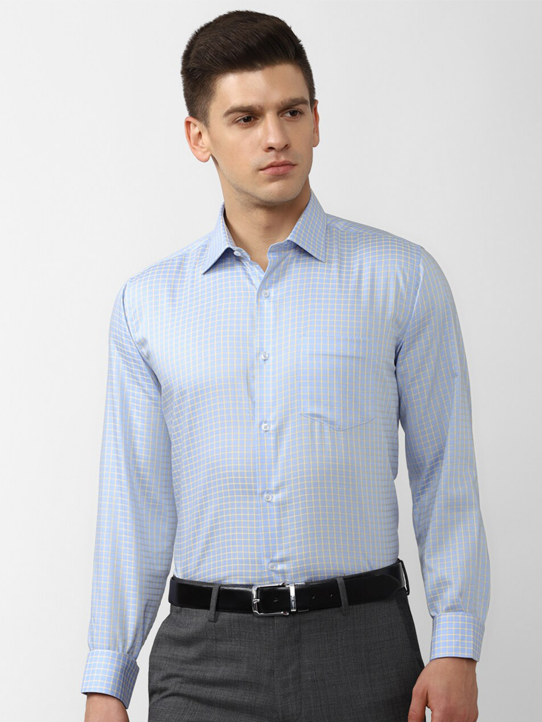 

Van Heusen Men Blue Checked Pure Cotton Formal Shirt