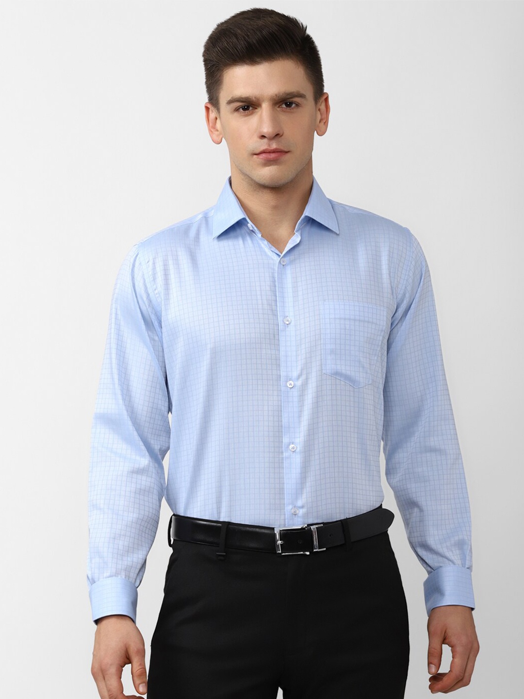 

Van Heusen Men Pure cotton Blue Windowpane Checks Checked Formal Shirt