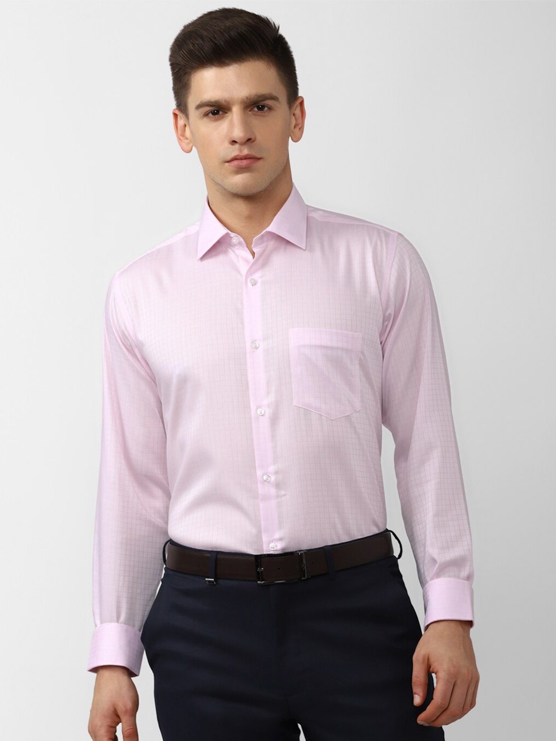 

Van Heusen Durapress Men Pink Regular Fit Checked Cotton Wrinkle Resistant & Easy Care Formal Shirt