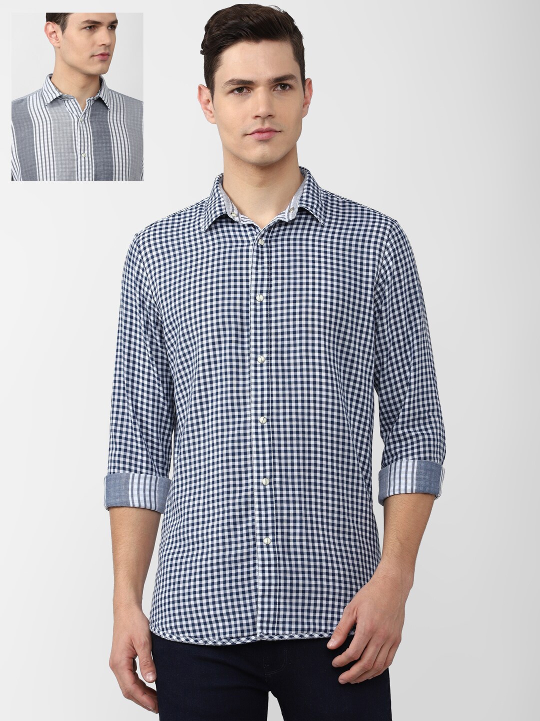 

VAN HEUSEN DENIM LABS Men Grey Slim Fit Checked Cotton Casual Shirt