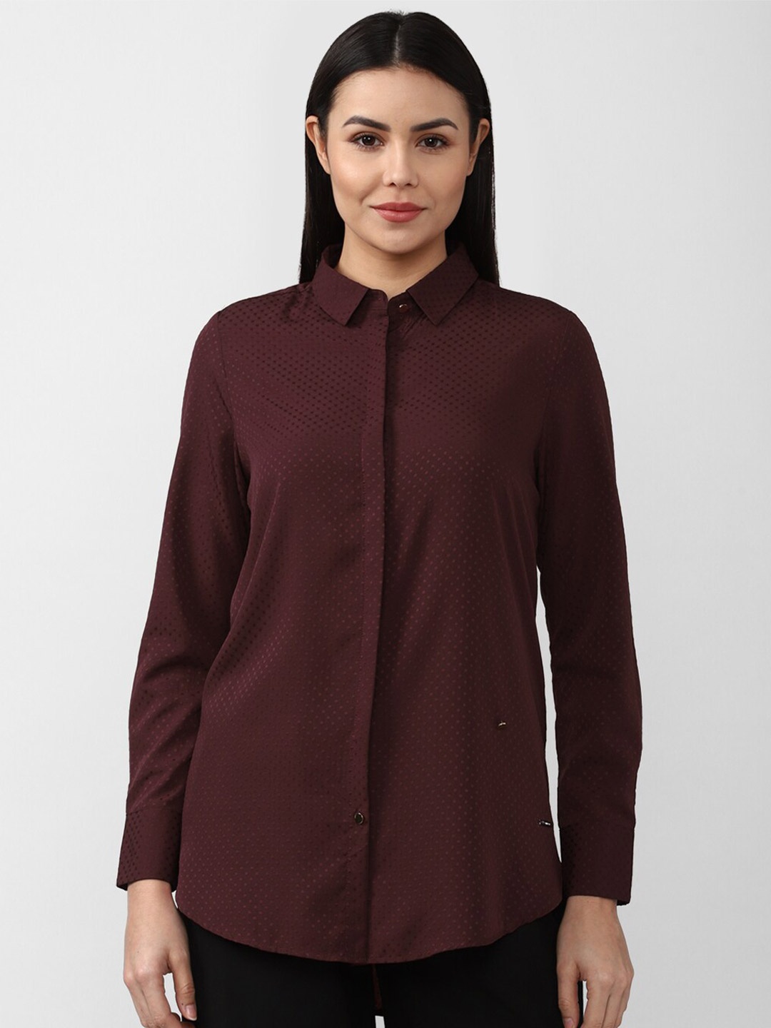

Van Heusen Woman Women Burgundy Self Designed Regular Fit Formal Shirt