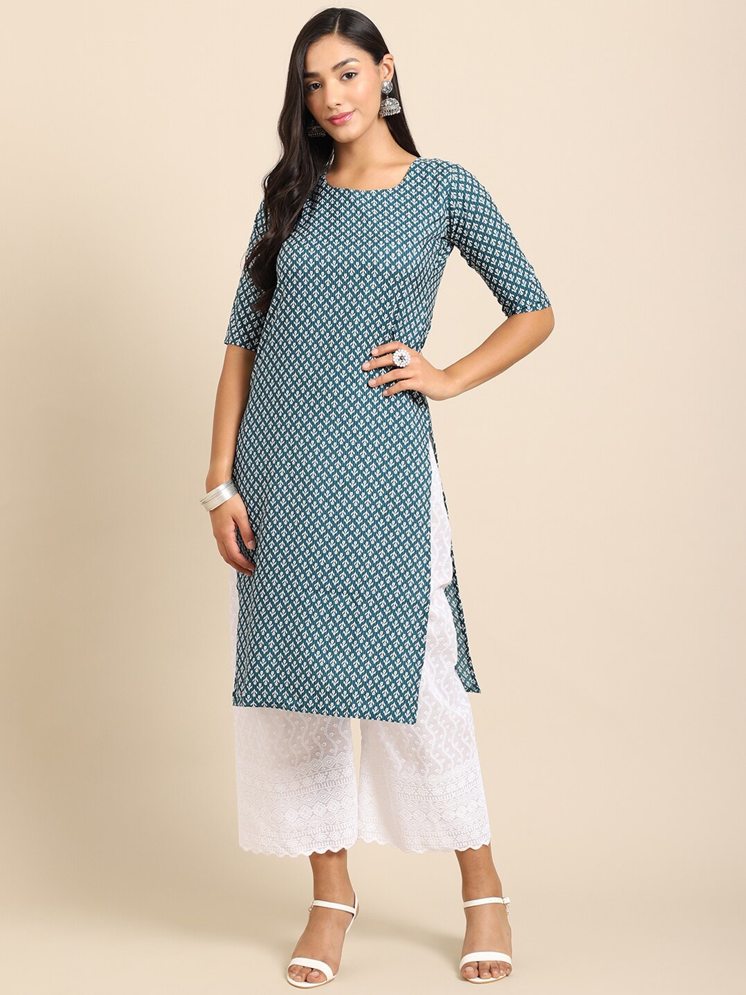7Threads Women Multicoloured Ethnic Motifs Printed Crepe Kurta, Multi