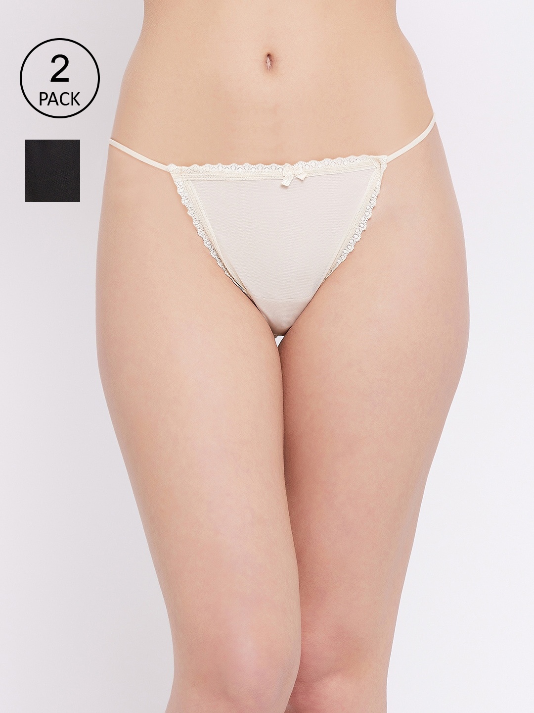 

SECRETS BY ZEROKAATA Women Pack Of 2 Black & White Lace Bikini Briefs