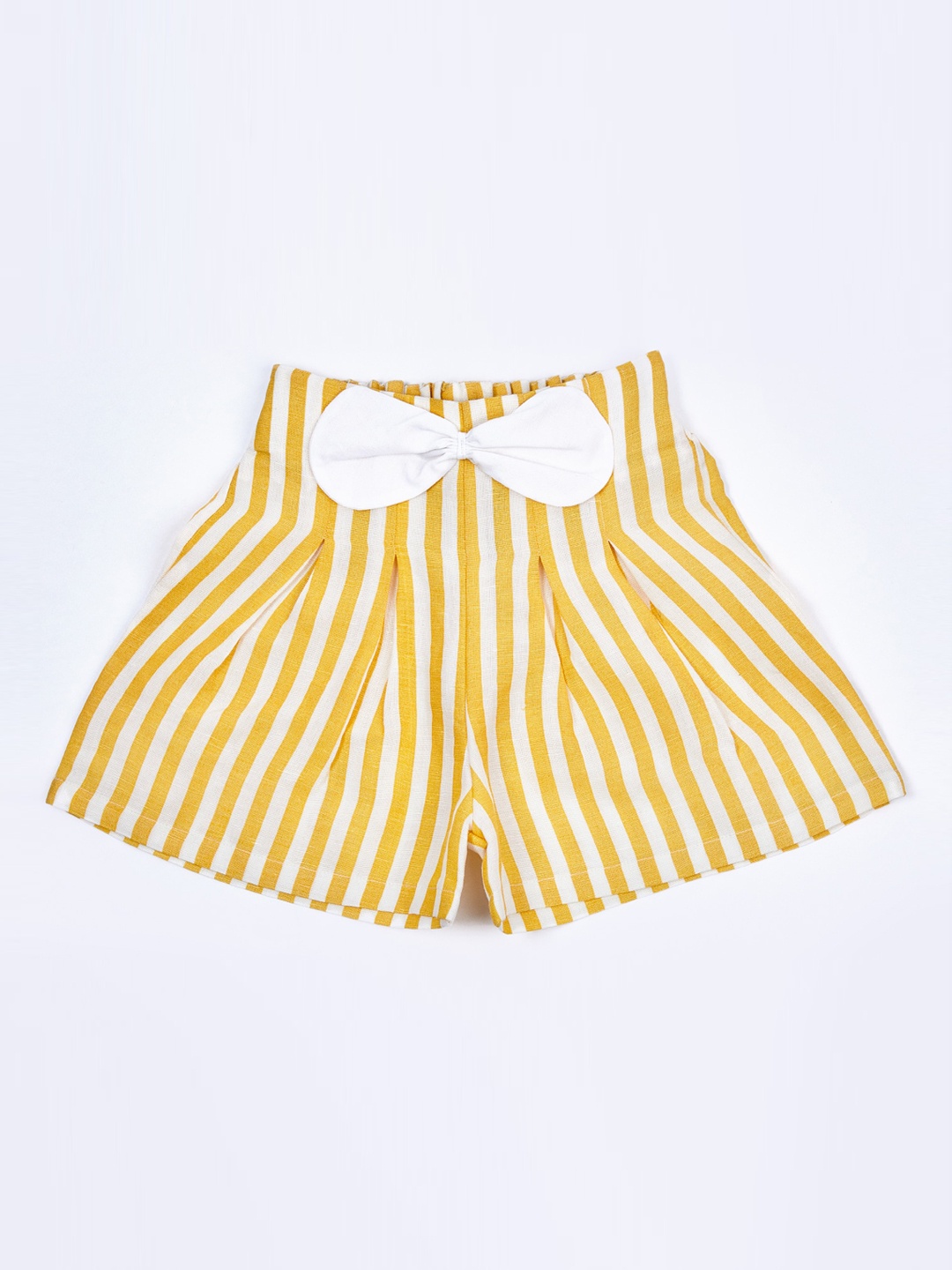 

Beyabella Girls Yellow Striped High-Rise Linen Shorts