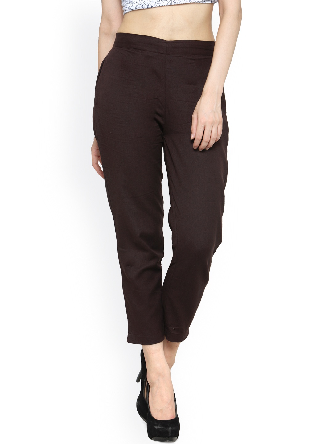 

Indibelle Women Brown Smart Tapered Fit Solid Peg Trousers