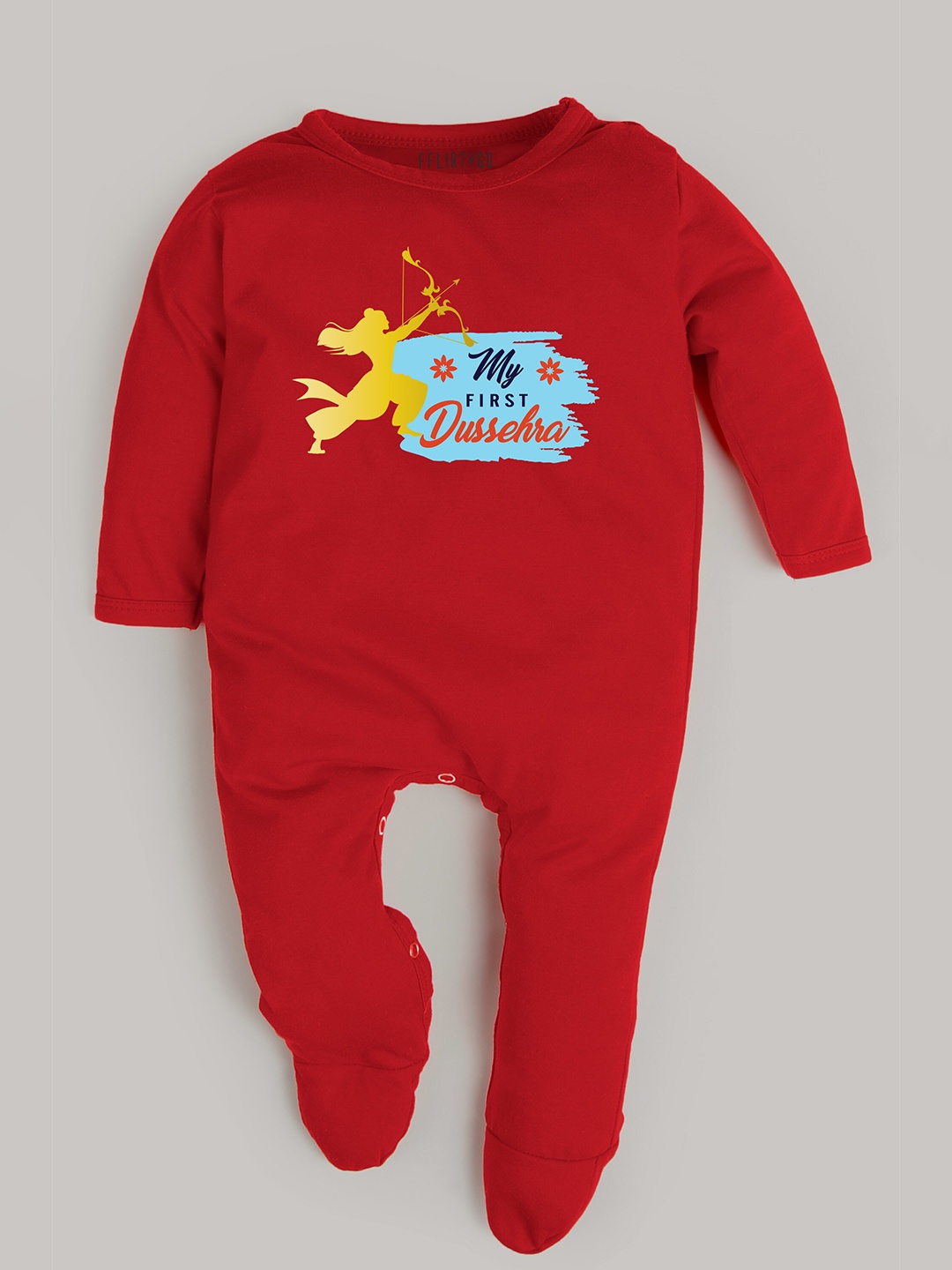 

FFLIRTYGO Unisex Kids Red Printed Cotton Jumpsuit