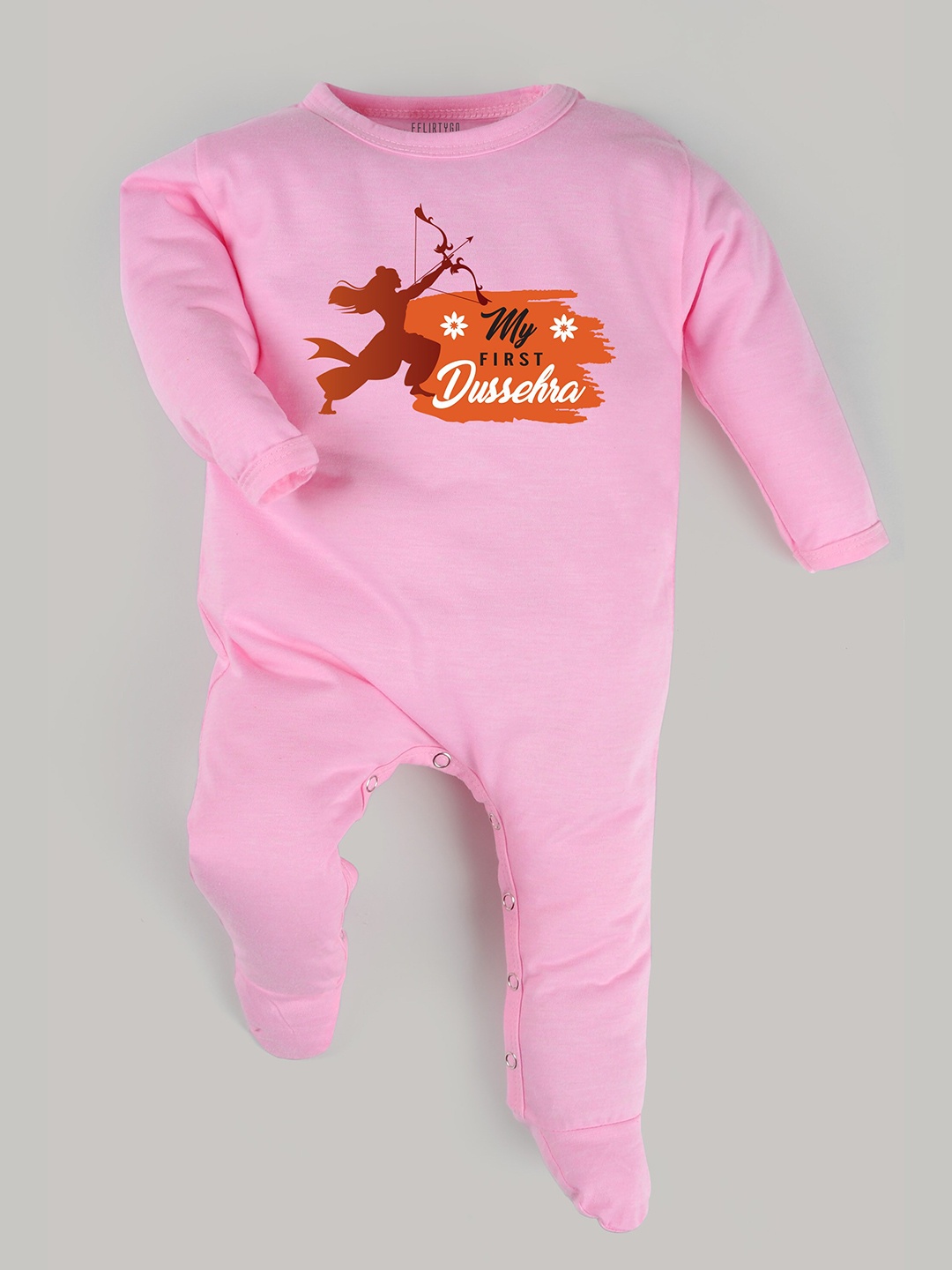 

FFLIRTYGO Unisex Kids Pink & Orange Shawl Neck Striped with Lace Inserts Jumpsuit