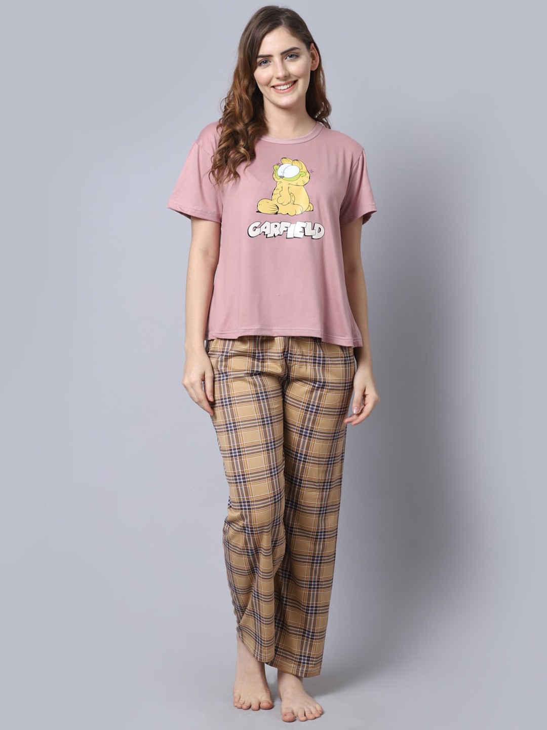

GRACIT Women Brown & Purple Printed Night suit