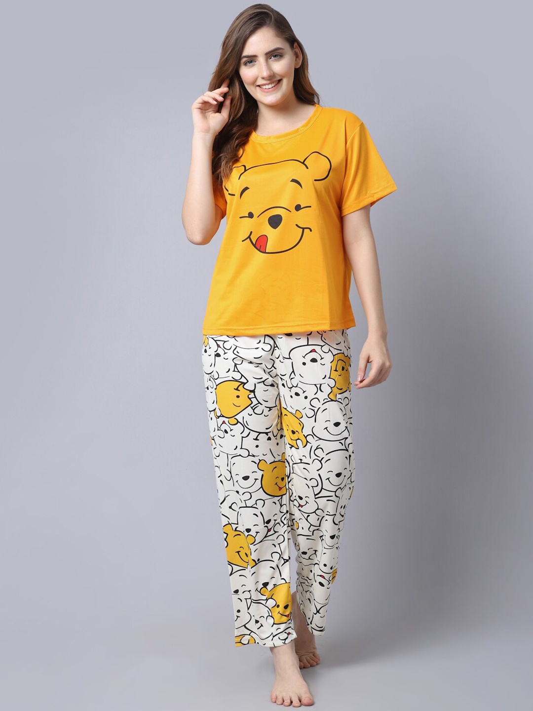 

GRACIT Women Yellow & White Printed Night suit