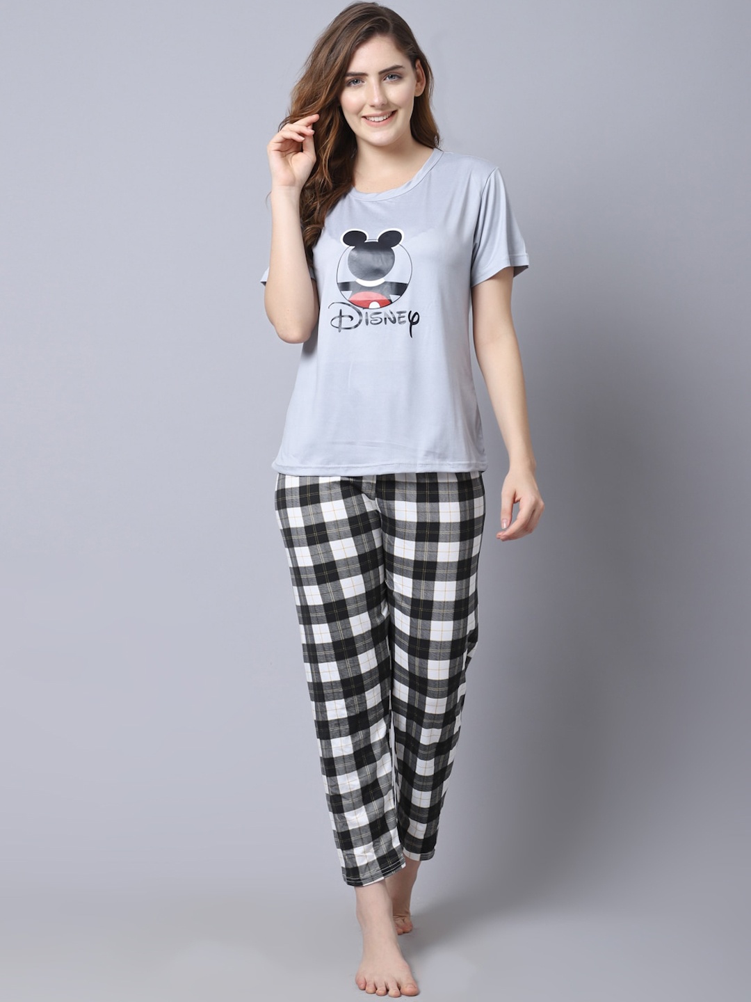 

GRACIT Women Grey & Black Printed Lycra Night suit