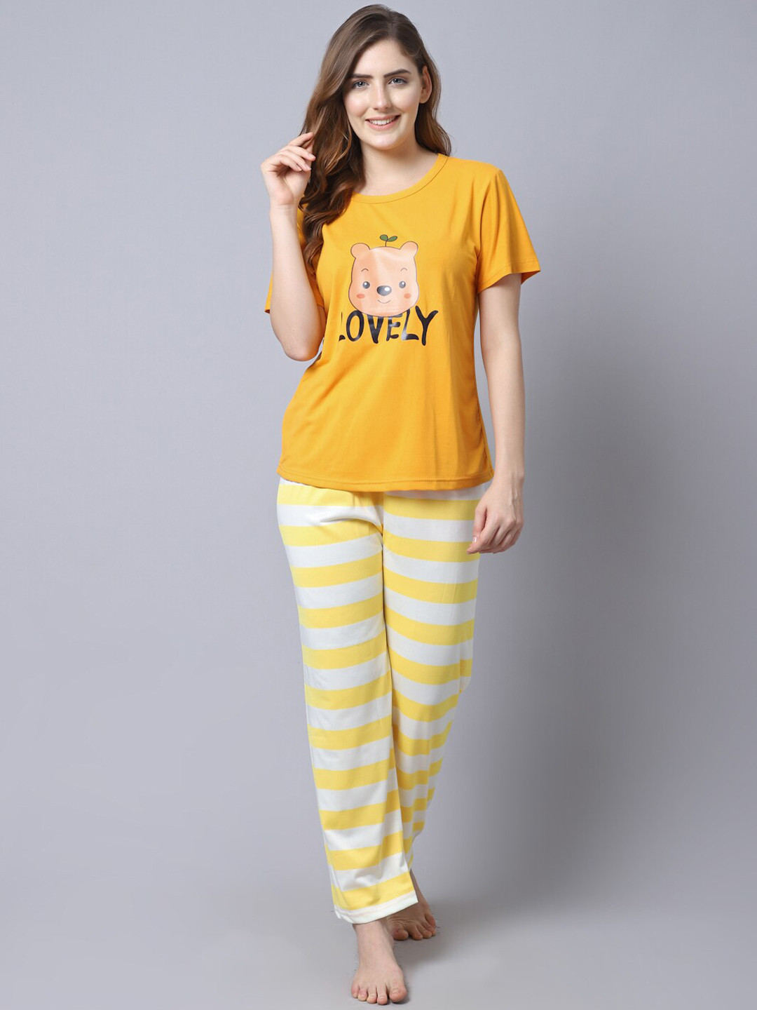 

GRACIT Women Yellow & White Printed Night suit