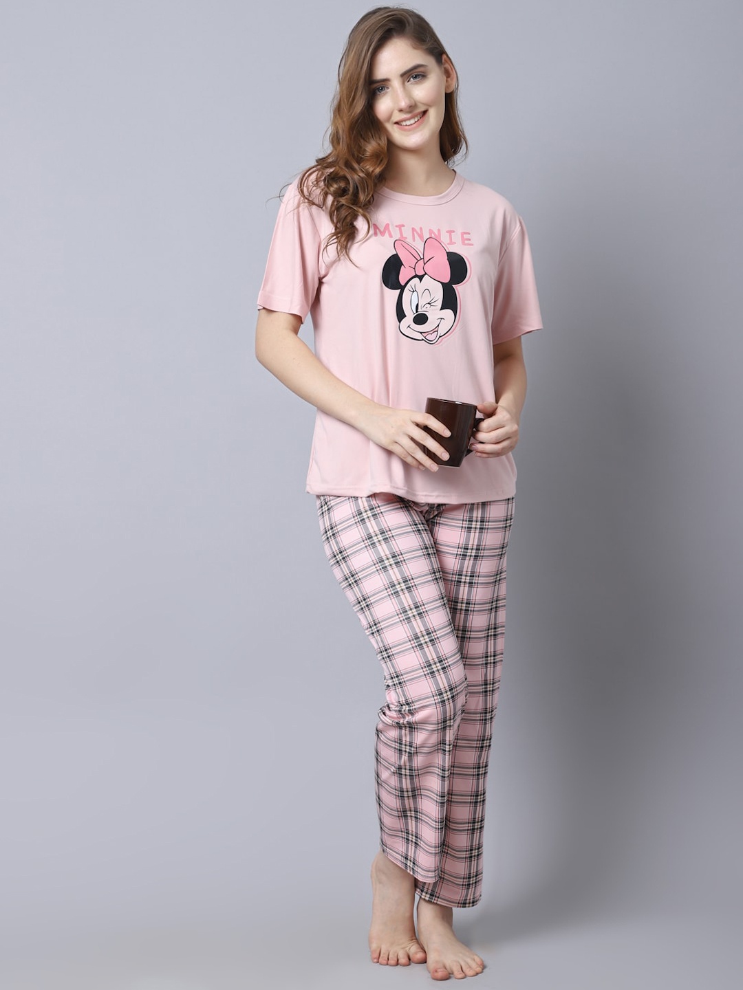 

GRACIT Women Pink & White Printed Night suit