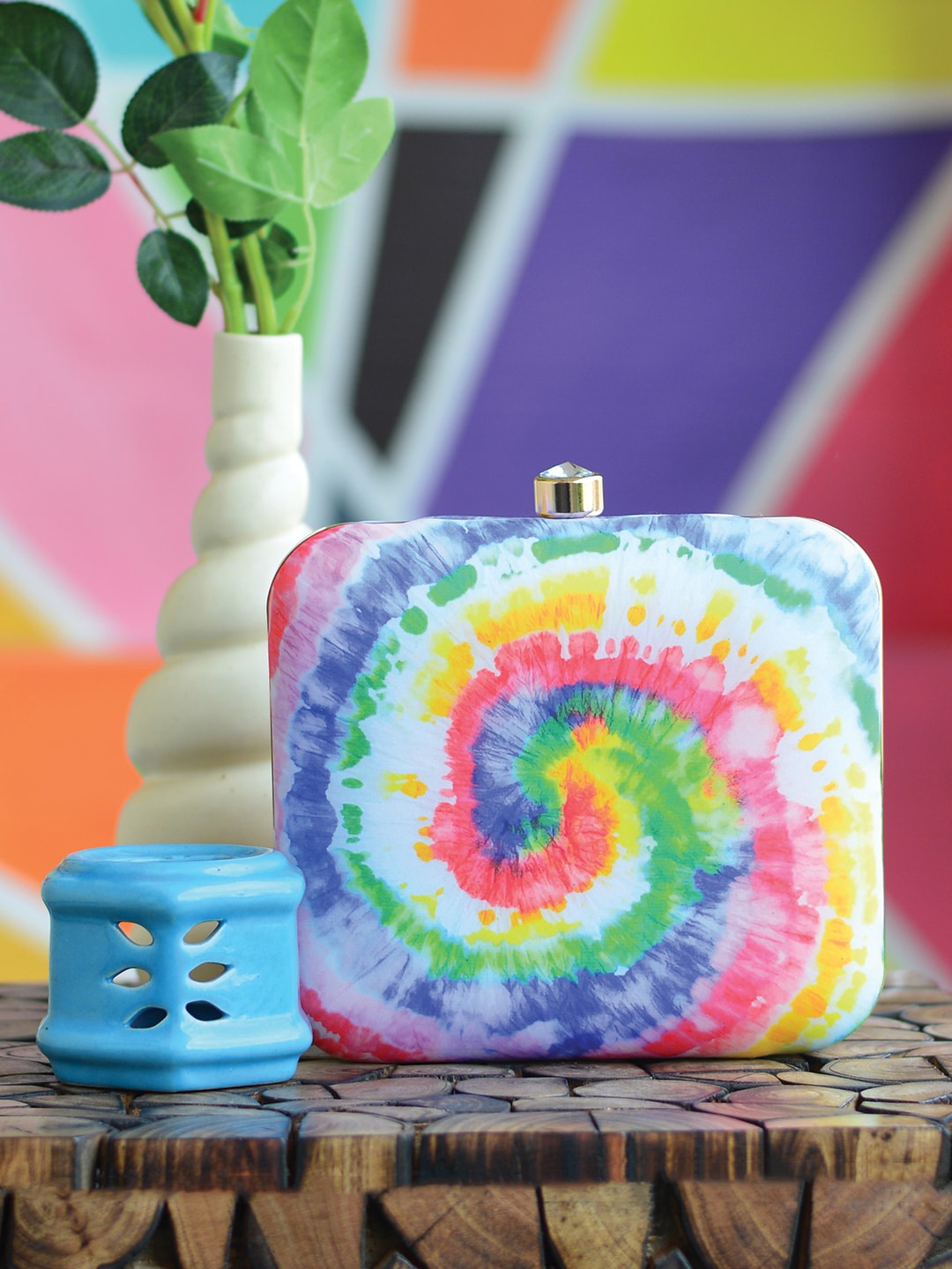

ARTKLIM Pink & Blue Rainbow Printed Box Clutch