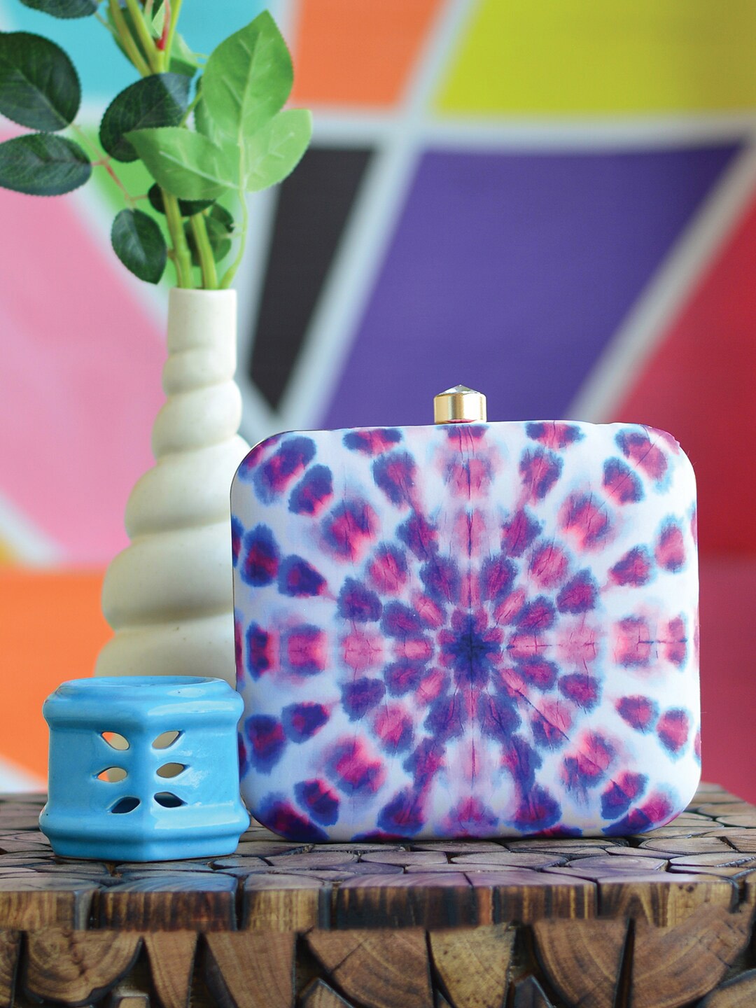 

ARTKLIM Purple & Pink Printed Box Clutch