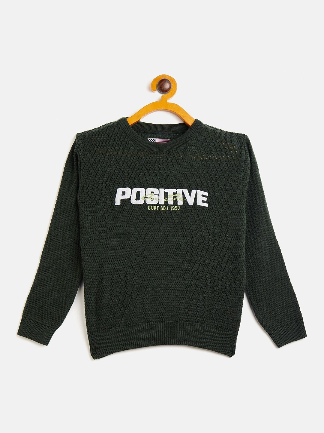 Duke Boys Green & White Typography Printed Sweater