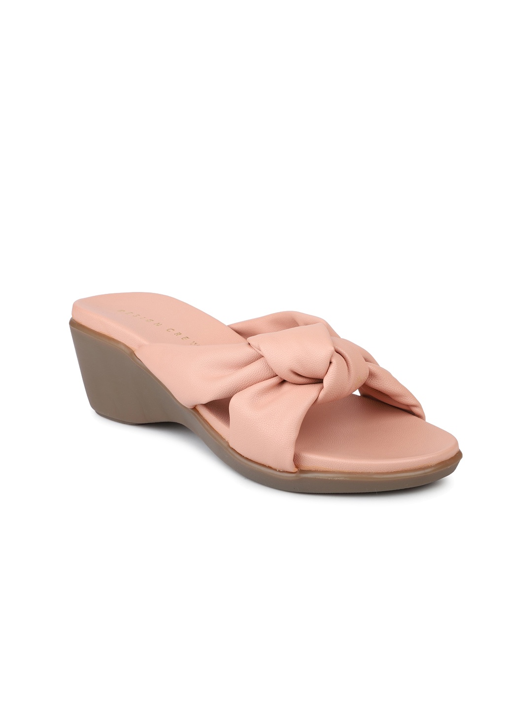 

DESIGN CREW Pink Solid Bow Detailed Wedge Heels