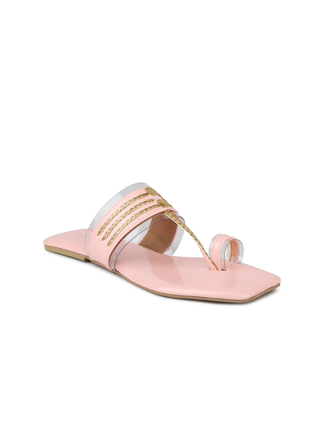 

DESIGN CREW Women Pink Striped Synthetic Leather One Toe Flats