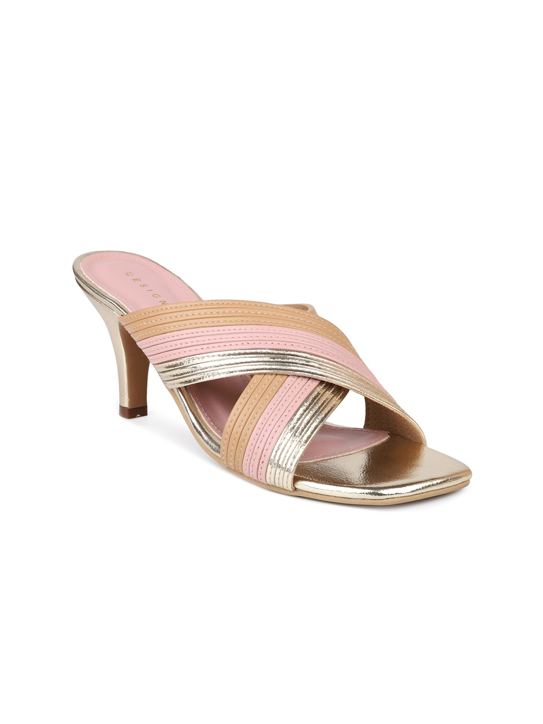 

DESIGN CREW Women Gold-Toned Striped Slim Heels