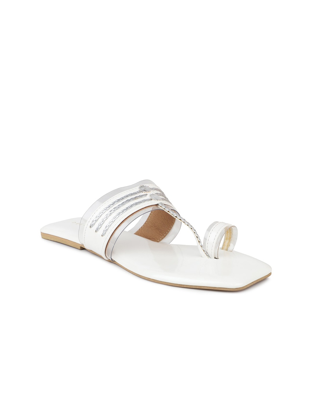 

DESIGN CREW Women White Striped One Toe Flats