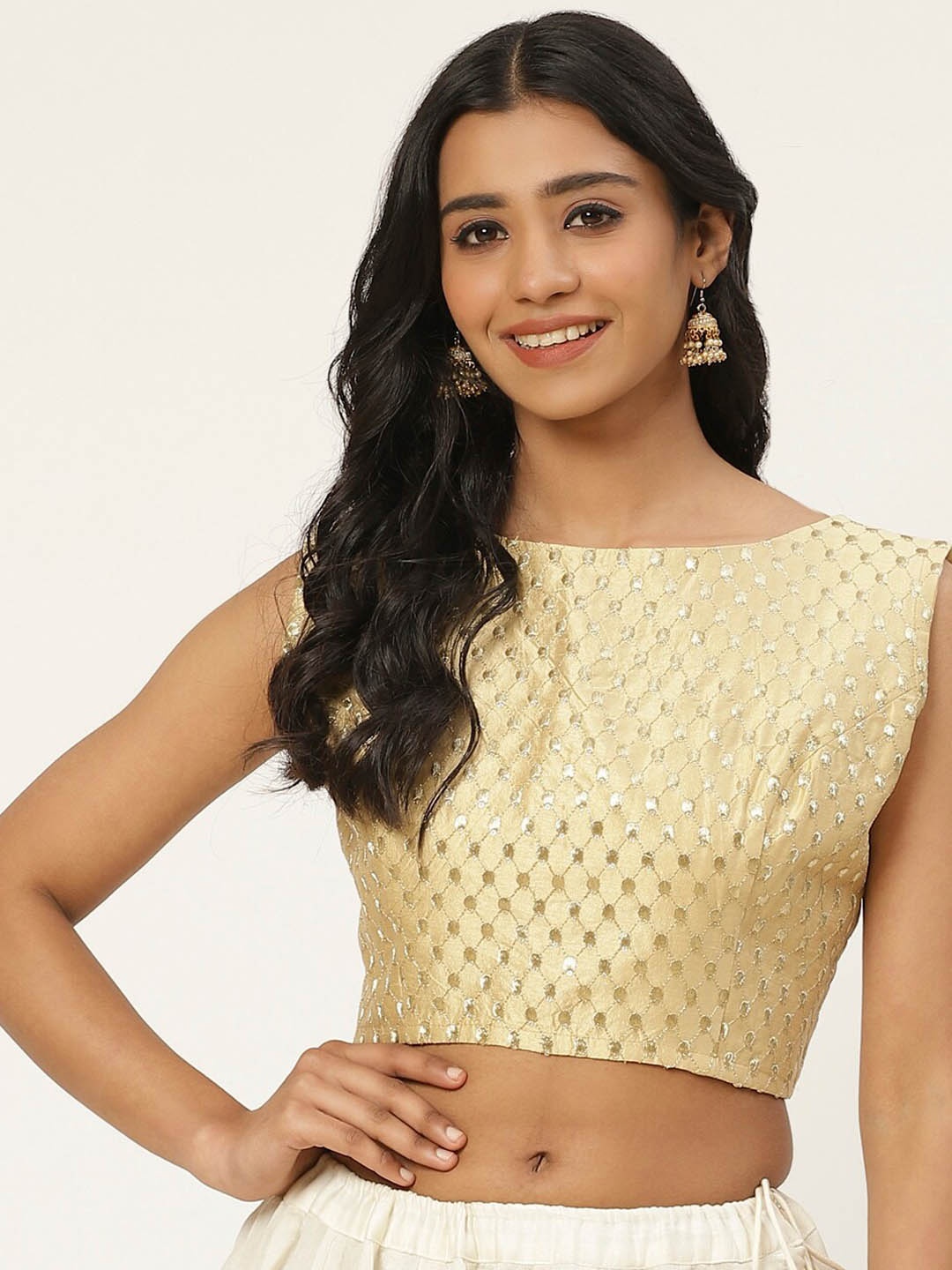 

Studio Shringaar Women Gold-Coloured Embroidered Saree Blouse